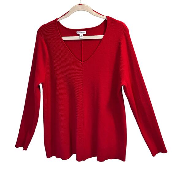 Croft & Barrow Women's Red Solid Long Sleeve Pullover V-Neck Sweater Size XL - Picture 10 of 11